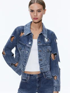 Alice and Olivia JEAN SHOP|VALENTINE'S DAY EDIT*JEFF HEART EMBELLISHED CROPPED DENIM JACKET