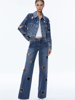 Alice and Olivia JEAN SHOP|VALENTINE'S DAY EDIT*JEFF HEART EMBELLISHED CROPPED DENIM JACKET