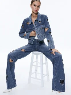 Alice and Olivia JEAN SHOP|VALENTINE'S DAY EDIT*JEFF HEART EMBELLISHED CROPPED DENIM JACKET
