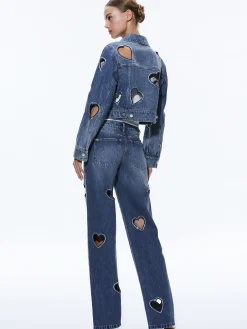Alice and Olivia MATCHING SETS*JEFF HEART EMBELLISHED CROPPED DENIM JACKET + KARRIE EMBELLISHED HEART JEAN
