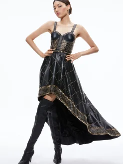 Alice and Olivia VEGAN LEATHER|GUEST OF*JERLENE STUDDED VEGAN LEATHER CORSET GOWN