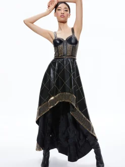 Alice and Olivia VEGAN LEATHER|GUEST OF*JERLENE STUDDED VEGAN LEATHER CORSET GOWN