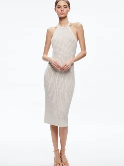 Alice and Olivia MIDI|DRESSES*JOVI POINTELLE CORD BACK HALTER DRESS