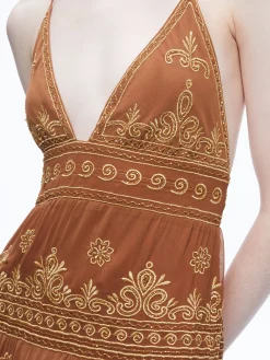 Alice and Olivia GUEST OF|MAXI*KAROLINA EMBROIDERED HALTER NECK MAXI DRESS