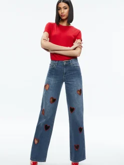 Alice and Olivia STACEY'S FAVORITES|JEAN SHOP*KARRIE EMBROIDERED HEART CUTOUT JEAN
