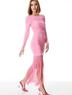 Alice and Olivia MAXI|MINI*KATHERINA LONG SLEEVE DRESS WITH FRINGE