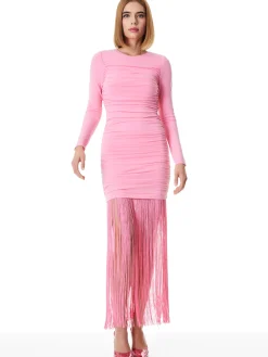Alice and Olivia MAXI|MINI*KATHERINA LONG SLEEVE DRESS WITH FRINGE