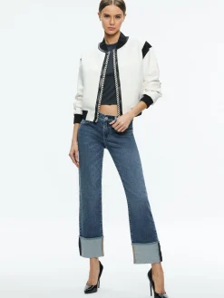 Alice and Olivia ESSENTIALS|JACKETS + COATS*KERI COMBINATION VEGAN LEATHER VARSITY JACKET