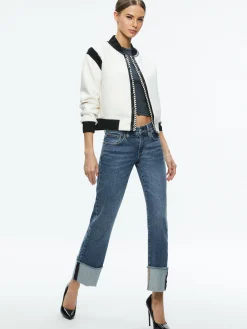 Alice and Olivia ESSENTIALS|JACKETS + COATS*KERI COMBINATION VEGAN LEATHER VARSITY JACKET