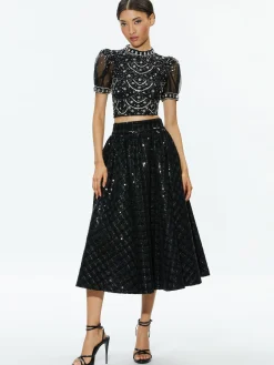 Alice and Olivia TOPS*KRISTINA EMBELLISHED PUFF SLEEVE CROP TOP