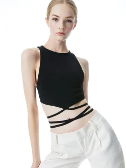 Alice and Olivia TOPS*LATIA STRAPPY TIE WAIST KNIT TANK