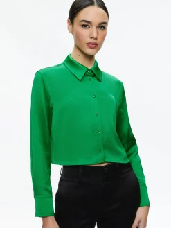 Alice and Olivia TOPS*LEON CROPPED BUTTON DOWN