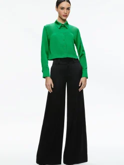Alice and Olivia TOPS*LEON CROPPED BUTTON DOWN