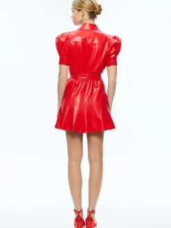 Alice and Olivia VEGAN LEATHER|VALENTINE'S DAY EDIT*LURLENE SHORT SLEEVE VEGAN LEATHER MINI DRESS