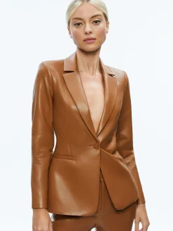 Alice and Olivia VEGAN LEATHER|JACKETS + COATS*MACEY FITTED VEGAN LEATHER BLAZER