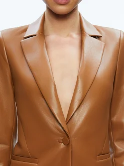 Alice and Olivia MATCHING SETS*MACEY FITTED VEGAN LEATHER BLAZER + DANETTE VEGAN LEATHER SPLIT HEM TROUSERS