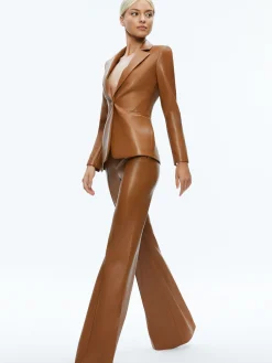 Alice and Olivia MATCHING SETS*MACEY FITTED VEGAN LEATHER BLAZER + DANETTE VEGAN LEATHER SPLIT HEM TROUSERS