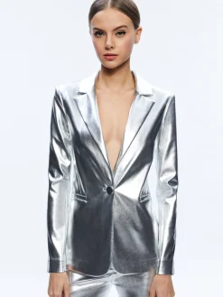 Alice and Olivia VEGAN LEATHER|JACKETS + COATS*MACEY METALLIC VEGAN LEATHER BLAZER