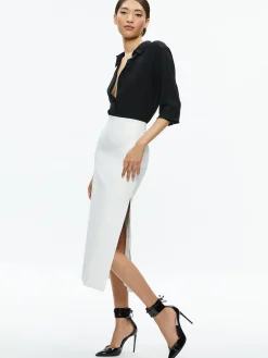 Alice and Olivia VEGAN LEATHER|ESSENTIALS*MAEVE VEGAN LEATHER MIDI SKIRT