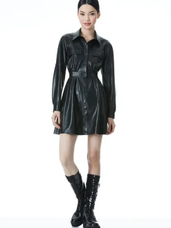 Alice and Olivia VEGAN LEATHER|ESSENTIALS*MALINA VEGAN LEATHER SHIRT DRESS