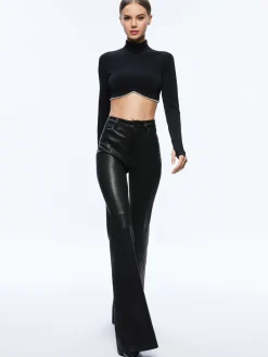 Alice and Olivia TOPS*MELANGE RHINESTONE CROPPED TURTLENECK