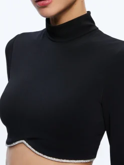 Alice and Olivia TOPS*MELANGE RHINESTONE CROPPED TURTLENECK