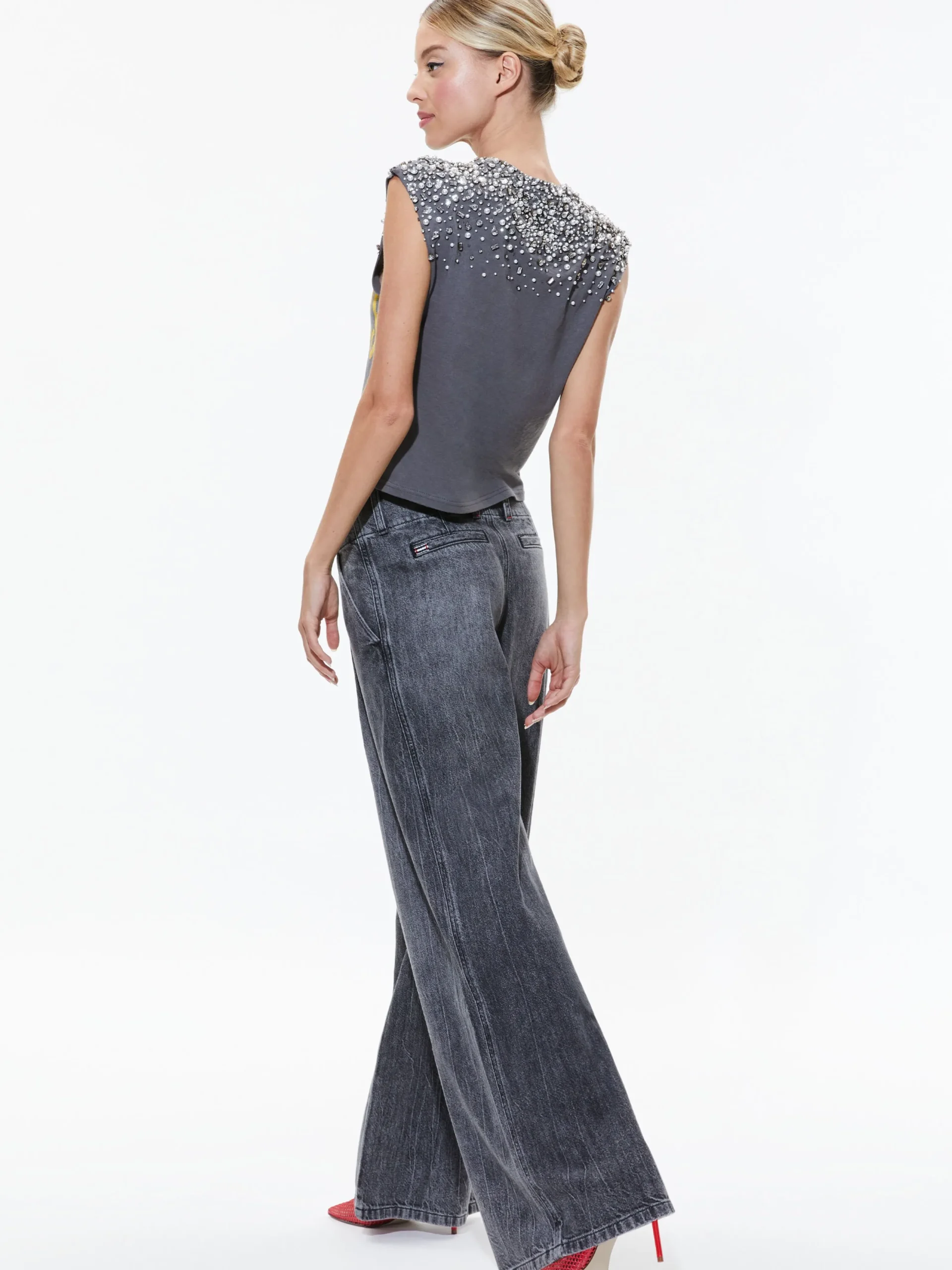 Alice and Olivia TOPS*MICAH EMBELLLISHED CROPPED MUSCLE TANK