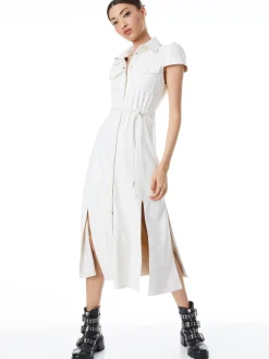Alice and Olivia VEGAN LEATHER|ESSENTIALS*MIRANDA SHORT SLEEVE VEGAN LEATHER MIDI DRESS