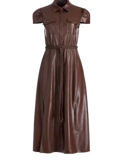 Alice and Olivia VEGAN LEATHER|ESSENTIALS*MIRANDA VEGAN LEATHER MIDI DRESS