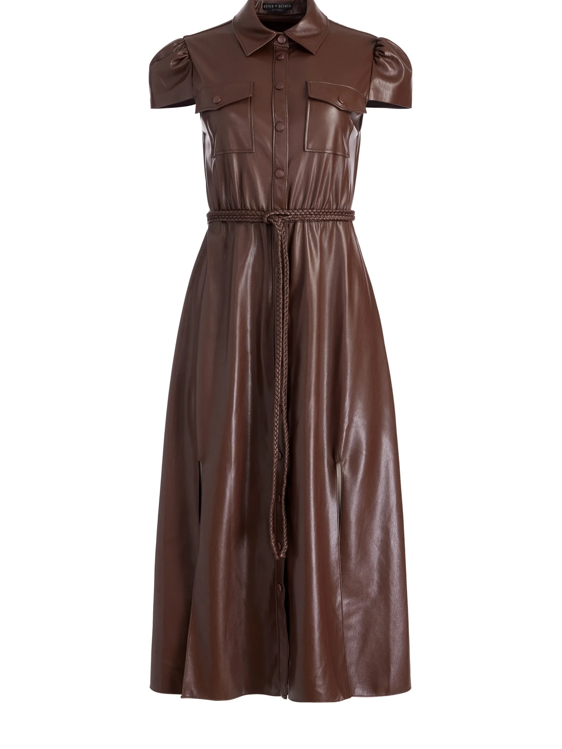Alice and Olivia VEGAN LEATHER|ESSENTIALS*MIRANDA VEGAN LEATHER MIDI DRESS