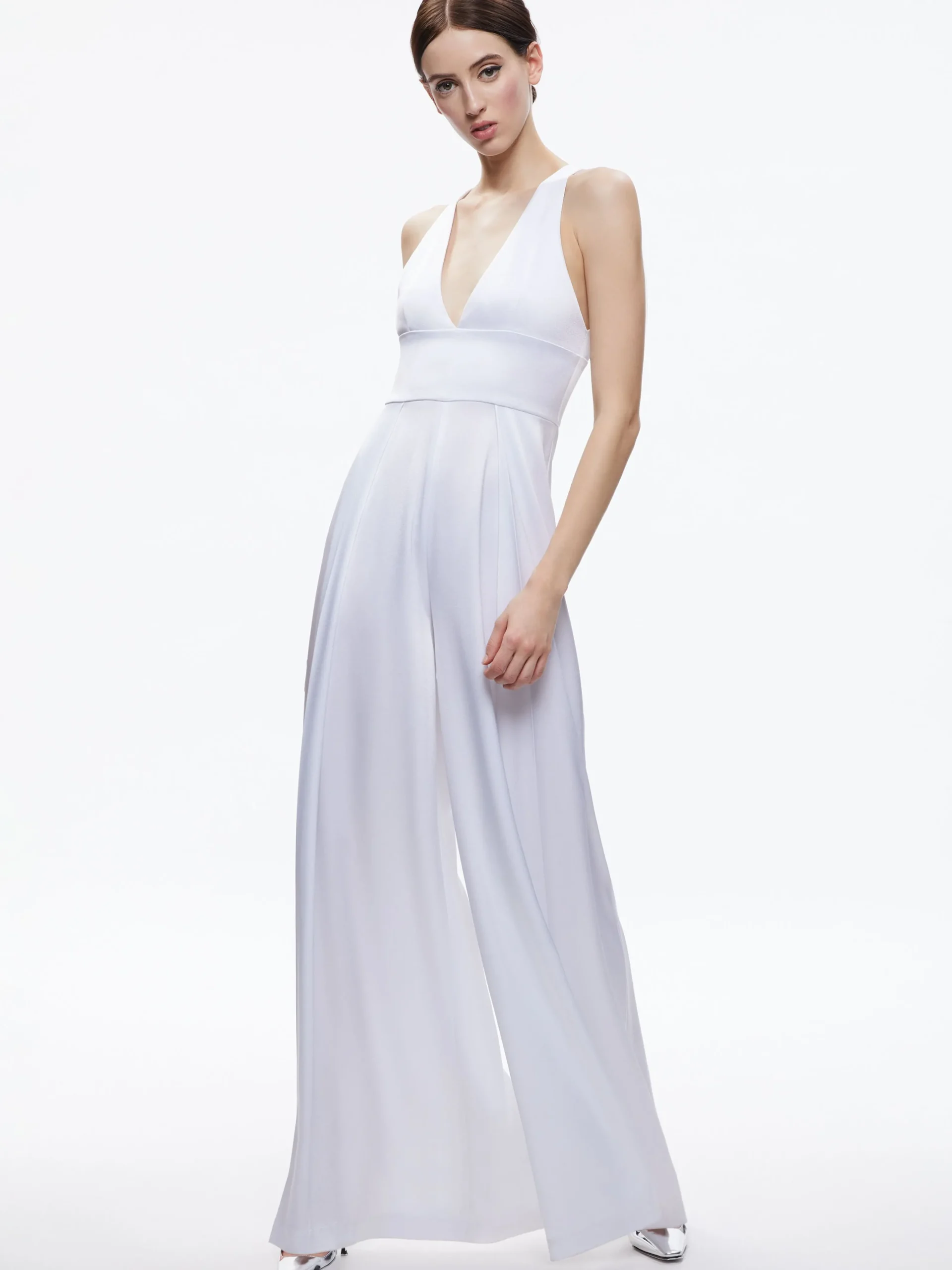 Alice and Olivia JUMPSUITS*MYRTLE DEEP V-NECK WIDE LEG JUMPSUIT