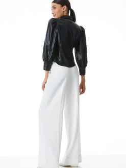Alice and Olivia VEGAN LEATHER|ESSENTIALS*NADINE VEGAN LEATHER BUTTON DOWN