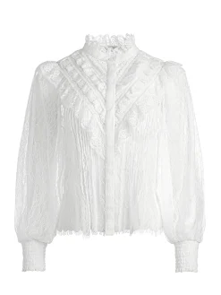 Alice and Olivia VALENTINE'S DAY EDIT|TOPS*RHEBA MOCK NECK BUTTON FRONT LACE TOP
