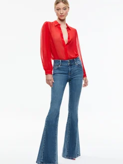 Alice and Olivia TOPS*ROANNE BLOUSON SLEEVE BUTTON DOWN