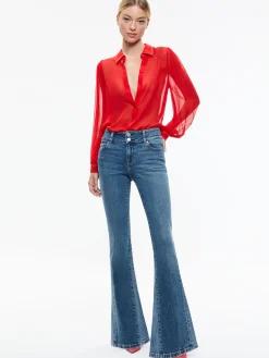 Alice and Olivia TOPS*ROANNE BLOUSON SLEEVE BUTTON DOWN