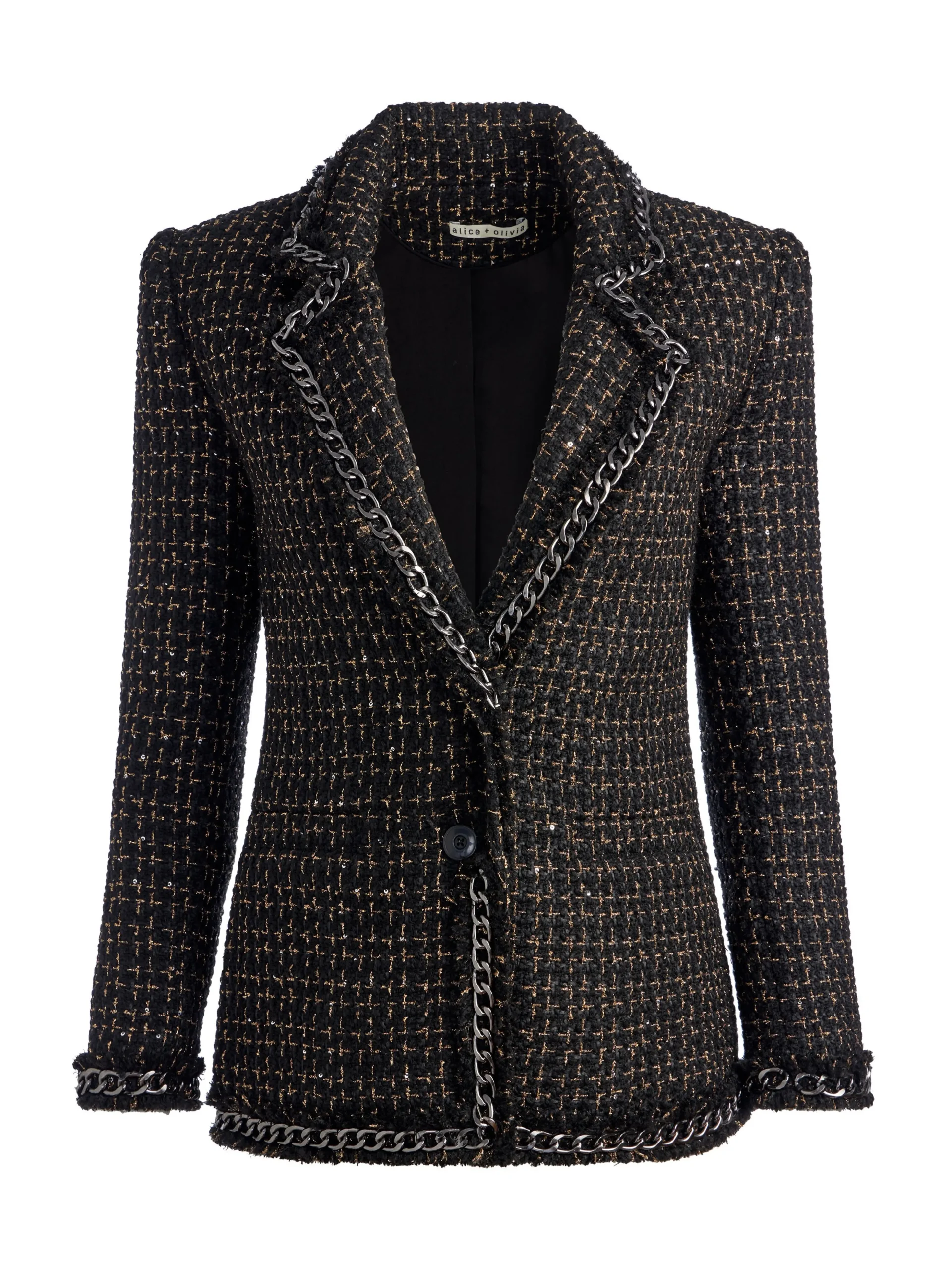Alice and Olivia MATCHING SETS*SHAN TWEED CHAIN TRIM BLAZER + JALEN CHAIN MINI SKIRT