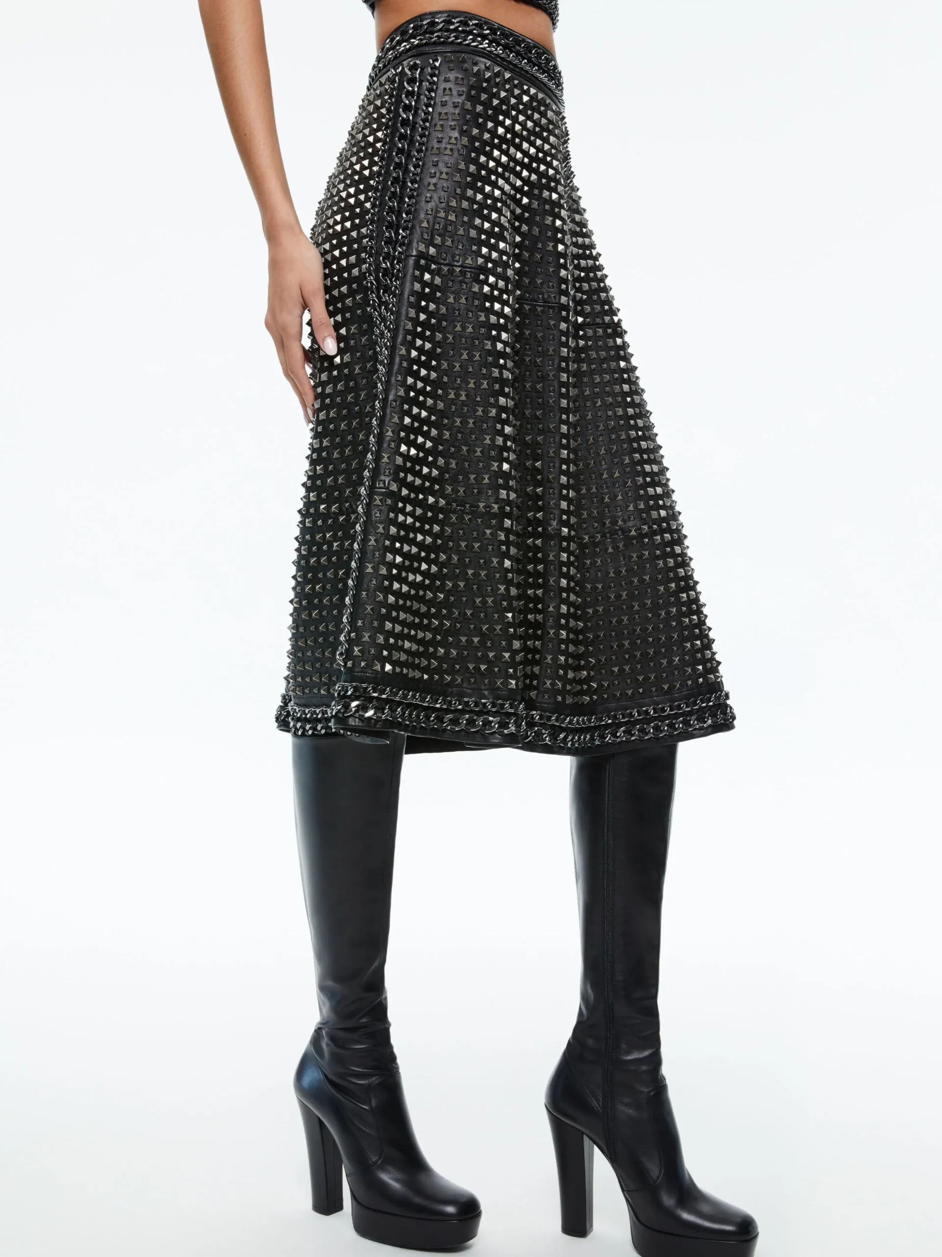 Alice and Olivia SKIRTS*SOSIE STUDDED LEATHER MIDI SKIRT