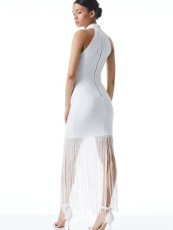 Alice and Olivia MAXI|DRESSES*STEPH TWIST NECK FRINGE DRESS