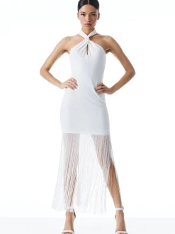 Alice and Olivia MAXI|DRESSES*STEPH TWIST NECK FRINGE DRESS
