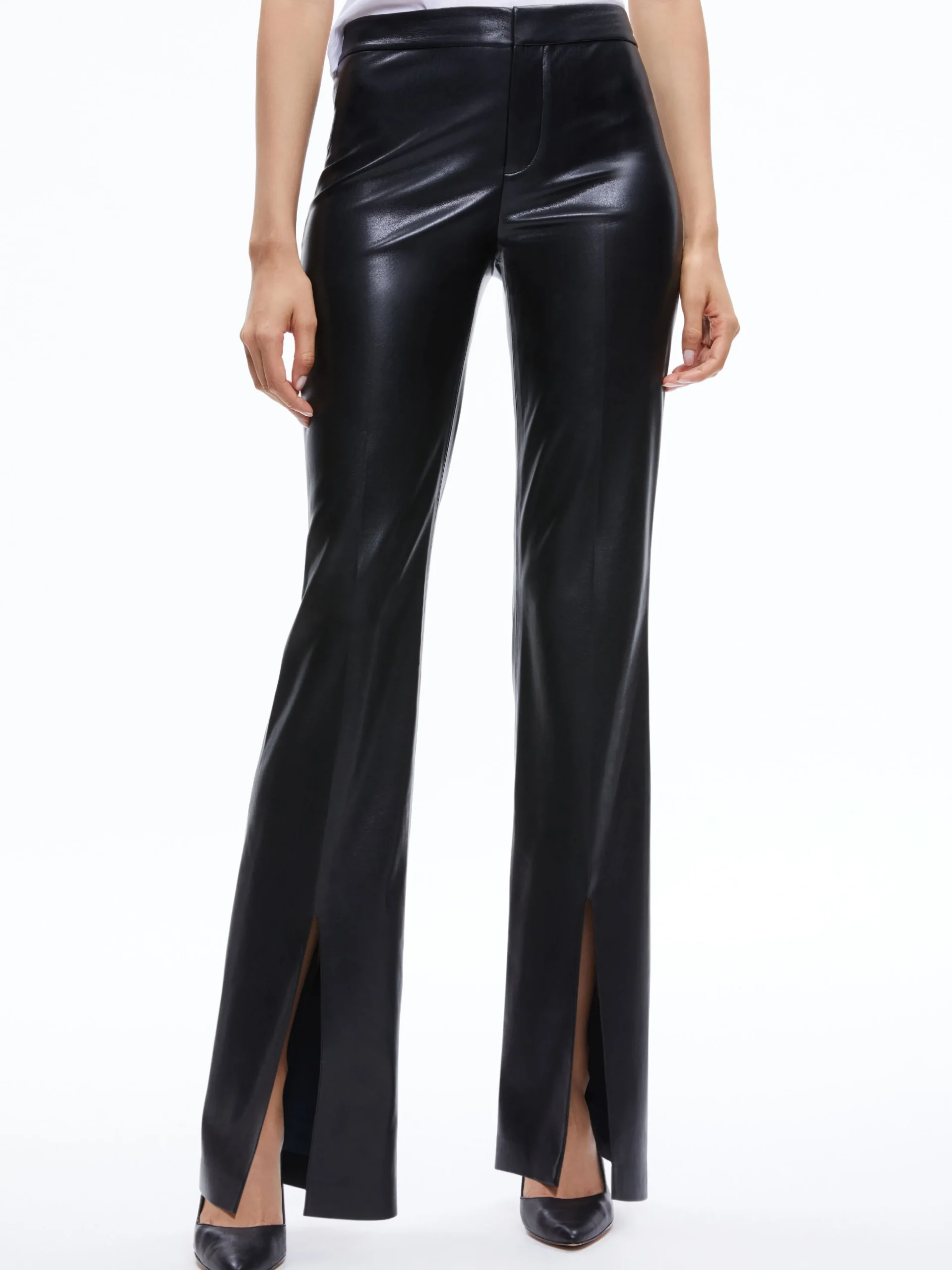 Alice and Olivia VEGAN LEATHER|ESSENTIALS*WALKER VEGAN LEATHER FRONT SLIT PANT