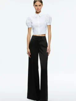 Alice and Olivia ESSENTIALS|THE WORKWEAR EDIT*WILLA CROPPED PUFF SLEEVE BUTTON DOWN