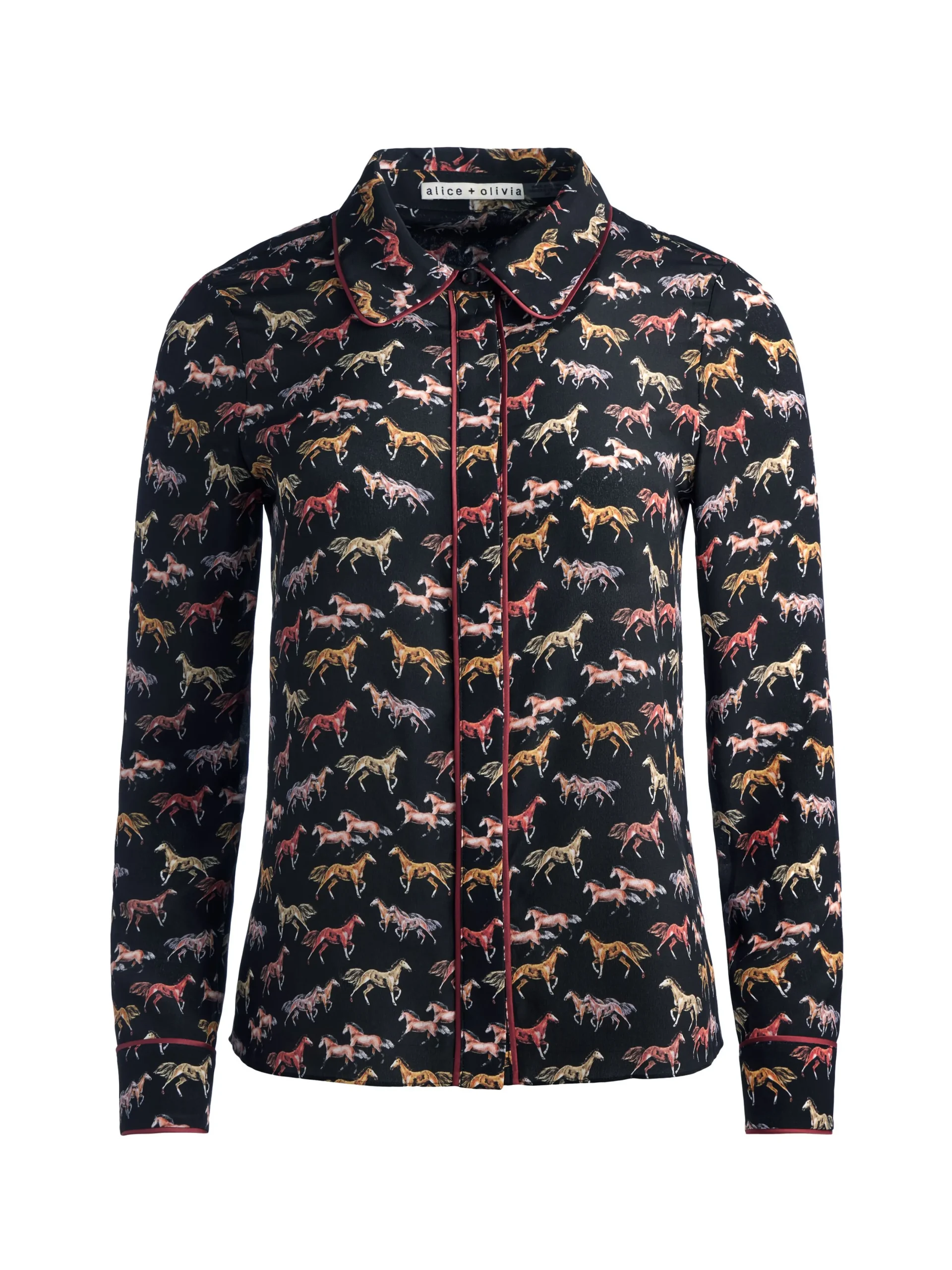 Alice and Olivia TOPS*WILLA PLACKET TOP WITH PIPING