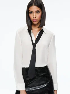 Alice and Olivia TOPS*WILLA PLACKET TOP WITH TIE